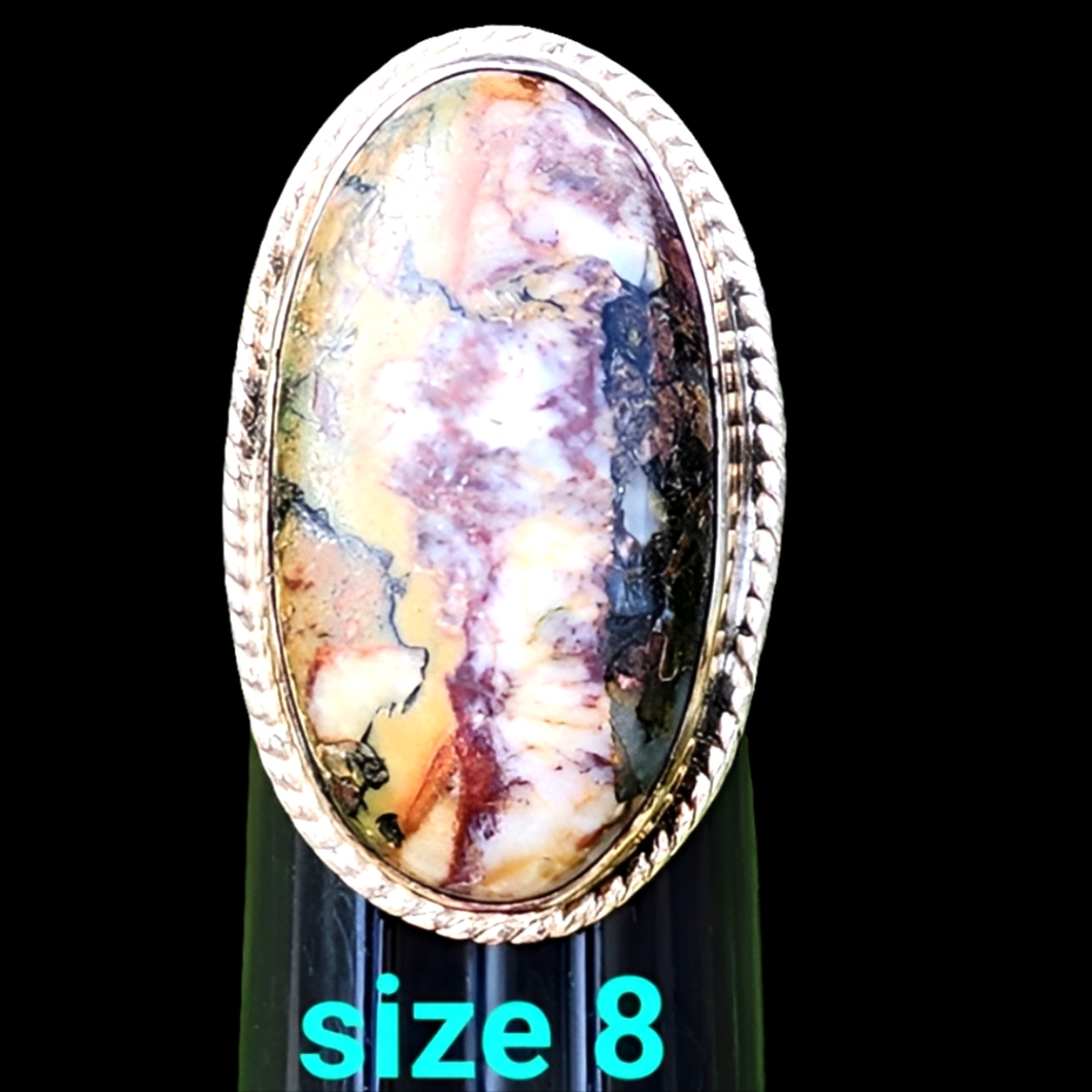 Vintage Southwestern Sterling Silver Wild Horse Jasper Statement Ring Size 8
